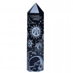 Obsidian Black Sliver Star Moon Engraved Symbols Wand 70mm